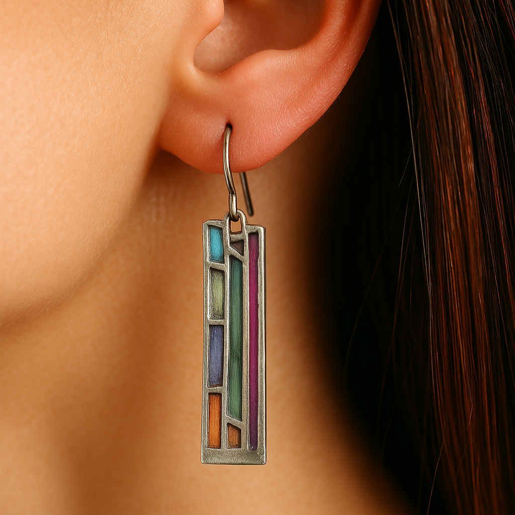 Vintage Colourful Silver Earrings