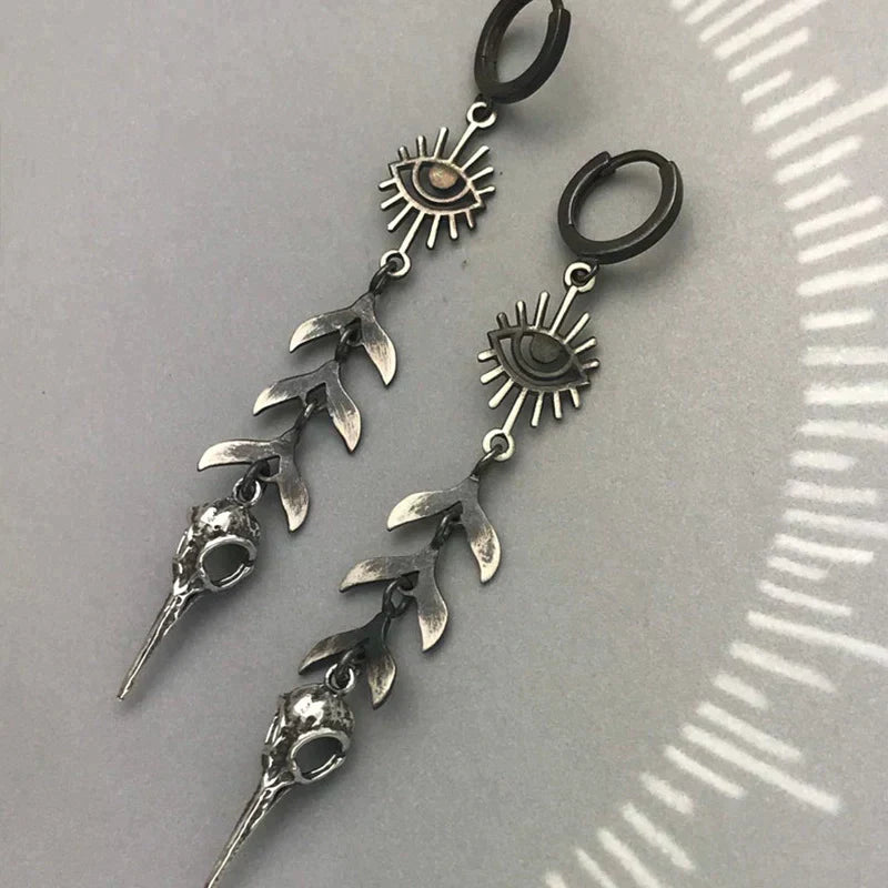 Boho Mask Pendant Earrings in Silver