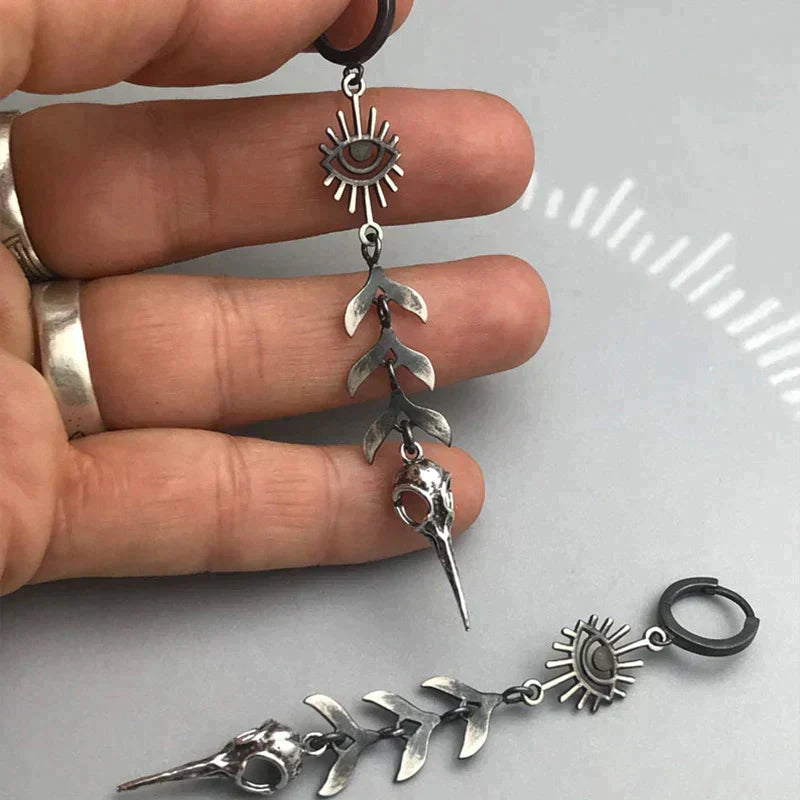 Boho Mask Pendant Earrings in Silver