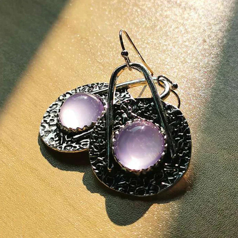 Boho Earrings with Purple Stones in Sterling Silver