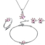 Rose Gold Paw Jewellery Set – 4 Pieces with Zirconia Heart (Ring, Necklace, Earrings, Bracelet)