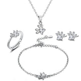 Rose Gold Paw Jewellery Set – 4 Pieces with Zirconia Heart (Ring, Necklace, Earrings, Bracelet)