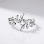 Crystal Leaf Vine Silver Ring - (Adjustable)