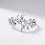 Crystal Leaf Vine Silver Ring - (Adjustable)