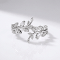 Crystal Leaf Vine Silver Ring - (Adjustable)