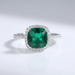 Green Emerald Cushion Halo Ring