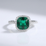 Green Emerald Cushion Halo Ring