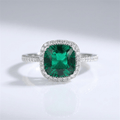 Green Emerald Cushion Halo Ring
