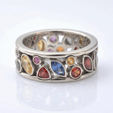 Silver Multi Stone Rainbow Ring