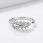 Silver Feather Zirconia Ring - (Adjustable)