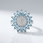 Silver Blue Topaz Flower Ring