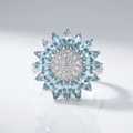 Silver Blue Topaz Flower Ring