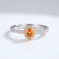 Silver Orange Topaz Halo Ring - (Adjustable)