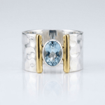 Silver Gold Topaz Modern Ring