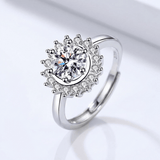 Silver Round Diamond Sunburst Ring - (Adjustable)