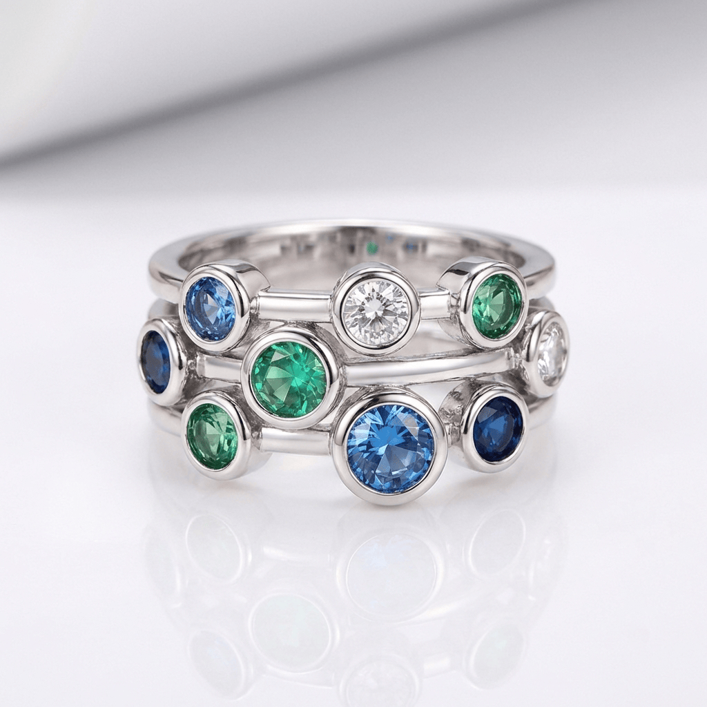 Silver Colourful Gemstone Ring