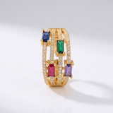 Gold Colourful Gemstone Ring - (Adjustable)