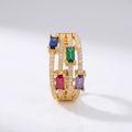 Gold Colourful Gemstone Ring - (Adjustable)