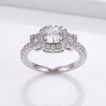Silver Cushion Diamond Halo Ring