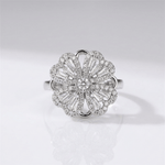 Baguette Zirconia Rotating Flower Ring - (Adjustable)