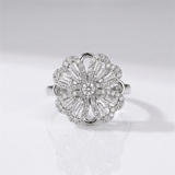 Baguette Zirconia Rotating Flower Ring - (Adjustable)