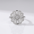 Baguette Zirconia Rotating Flower Ring - (Adjustable)