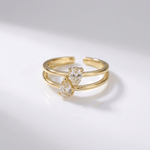 Gold Diamond Split Band Ring - (Adjustable)