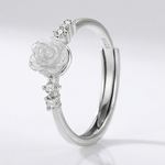 Silver Rose Diamond Ring - (Adjustable)