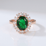 Rose Gold Emerald Diamond Halo Ring - (Adjustable)