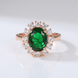 Rose Gold Emerald Diamond Halo Ring - (Adjustable)
