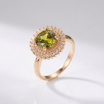 Gold Peridot Diamond Halo Ring
