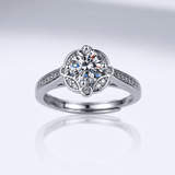 Silver Diamond Bloom Ring - (Adjustable)