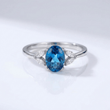 Silver Blue Topaz Oval Ring - (Adjustable)