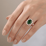 Rose Gold Emerald Diamond Halo Ring - (Adjustable)