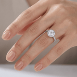 Silver Cushion Diamond Pave Halo Ring