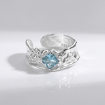 Silver Aquamarine Textured Ring - (Adjustable)