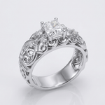 Silver Cushion Diamond Carved Ring