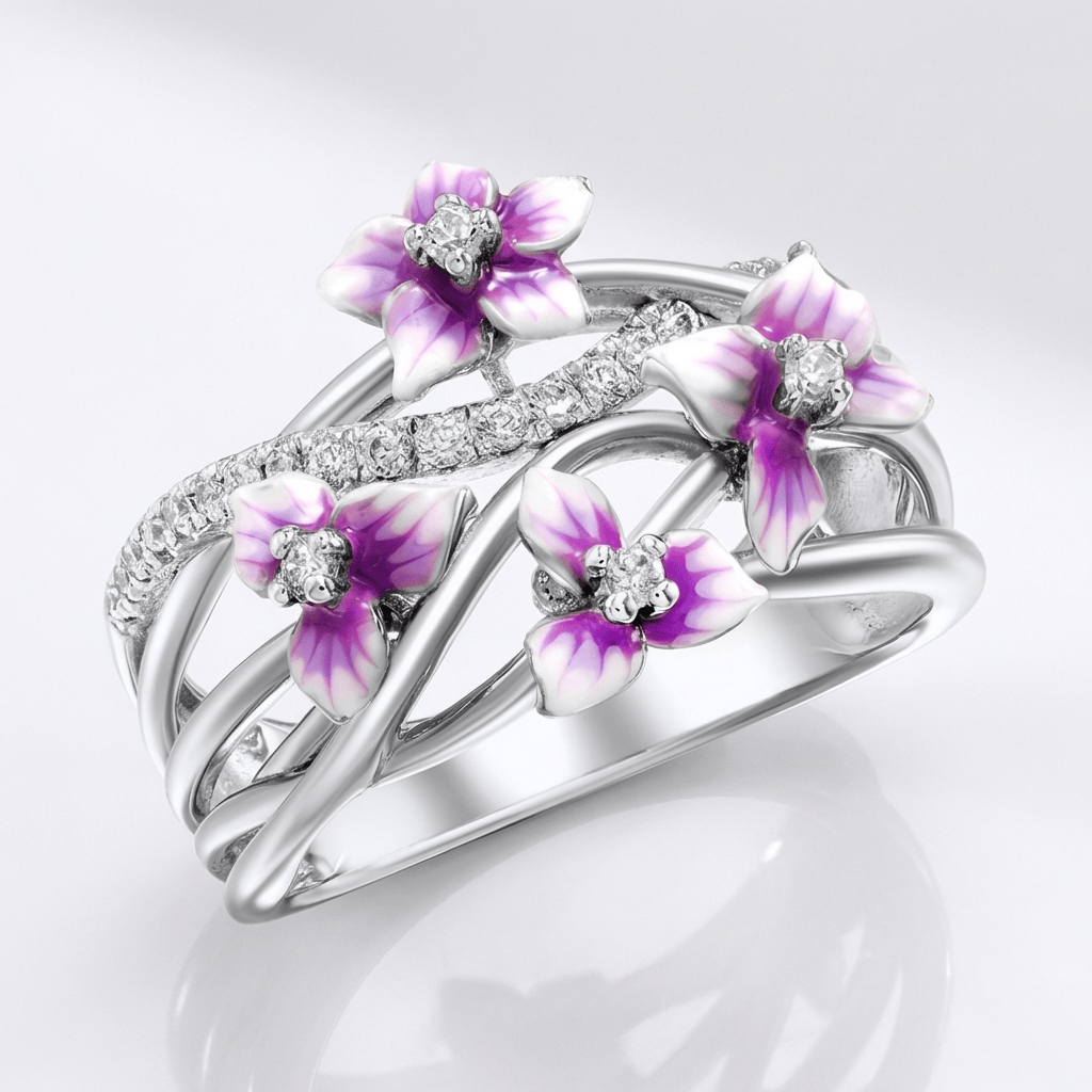 Silver Purple Blossom Garden Ring