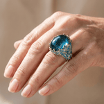 Gold Blue Apatite Flower Ring