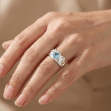 Silver Aquamarine Textured Ring - (Adjustable)