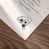 Black Paw Print Adjustable Ring With Red Gemstone