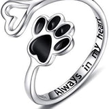 Handcrafted Paw & Heart Ring – Adjustable 925 Sterling Silver
