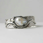 Vintage White Stone Silver Wavy Ring