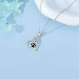 Handcrafted Dog Paw Print and Bone Necklace with Zirconia