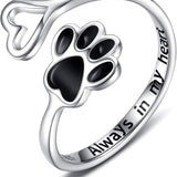 Handcrafted Paw & Heart Ring – Adjustable 925 Sterling Silver