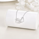 Sterling Silver Paw Print Necklace – Heart Crystal Pendant