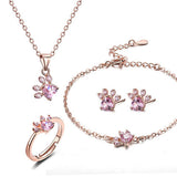 Rose Gold Paw Jewellery Set – 4 Pieces with Zirconia Heart (Ring, Necklace, Earrings, Bracelet)