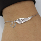 Silver Memorial Bracelet with Angel Wing & Paw Print | Handmade