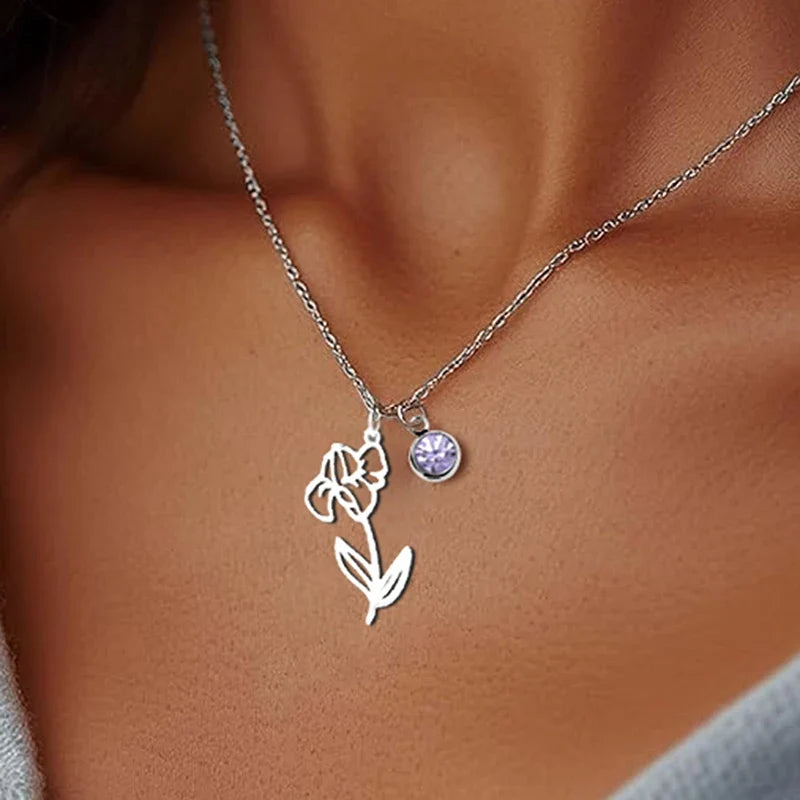 Birthstone Birth Flower Necklace Personalised