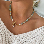 Vintage Golden Necklace with Sea Glass